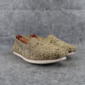 Toms Shoes Womens 7 Flats Slip On Crochet Gold Casual Fashion Boho Lifestyle Low